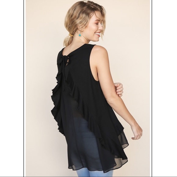 Sheer Ruffle Back Hi Lo Tank - Picture 4 of 12